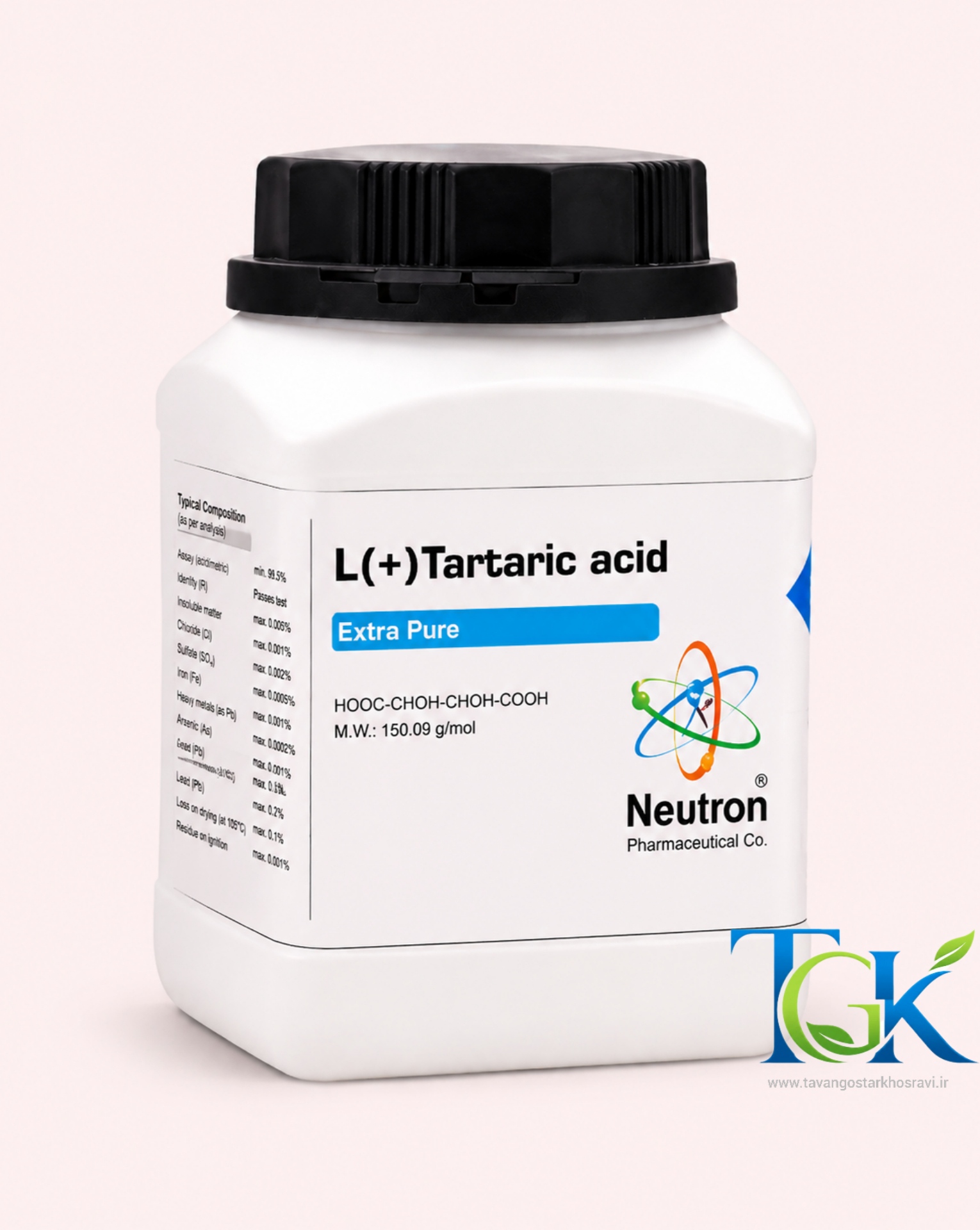 اسید L تارتاریک گرید Extra pure برند نوترون وزن یک کیلوگرم