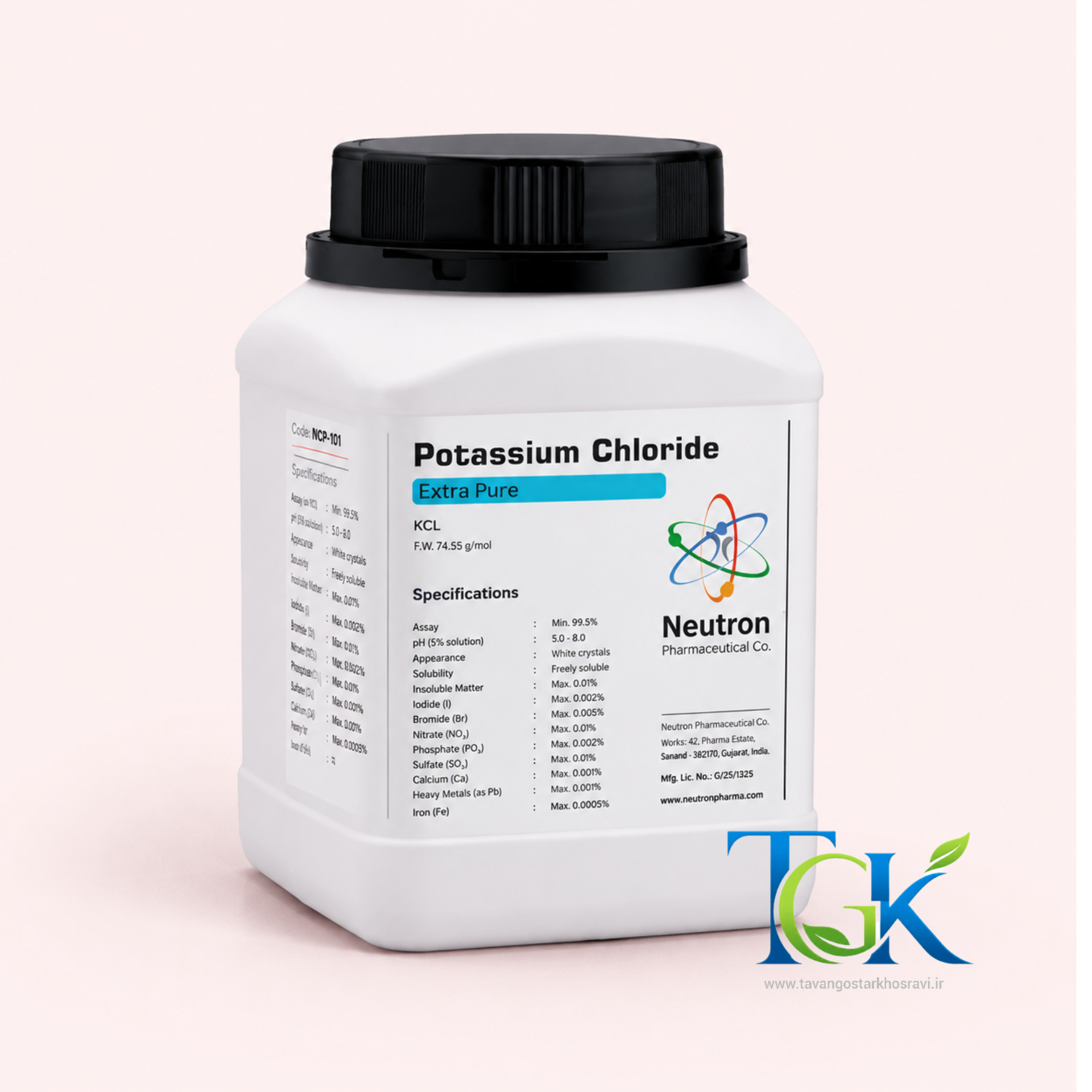 پتاسیم کلراید گرید Extra pure برند نوترون وزن یک کیلوگرم