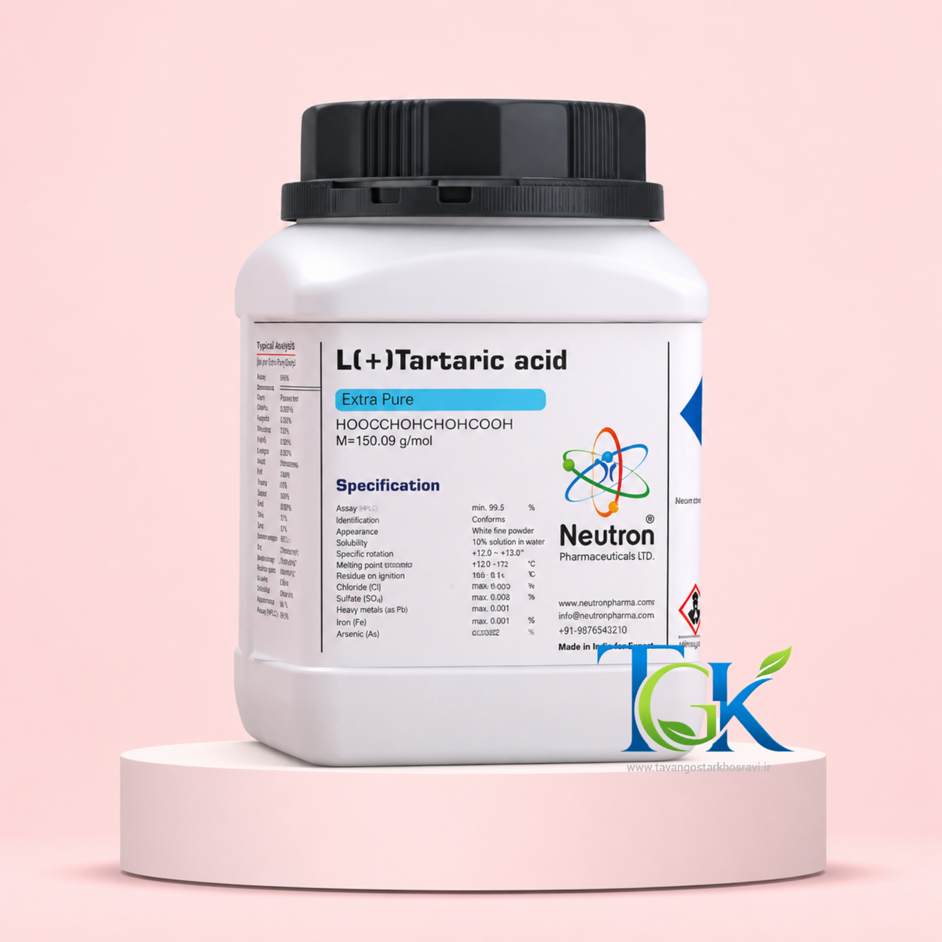 DL اسید تارتاریک گرید Extra pure برند نوترون یک کیلوگرمی